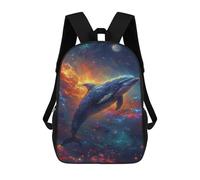 sinyumoney 3D Printed Cosmic Dolphin Art Print Children School Backpack Fashion Rucksack Casual Travel 17inch Backpacks Large Capacity Daypack for Boys Girls