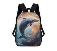 sinyumoney 3D Printed Cosmic Dolphin Journey-2 School Backpack With Big Pockets for Kids, Children's Backpacks Book Bags Kids School Bag 17inch