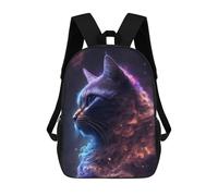 sinyumoney 3D Printed Cosmic Feline Profile Children Backpacks Kids Cute School Backpack Outdoor Casual Daypack for Boys Middle School Students 17inch
