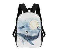 sinyumoney 3D Printed Couple on Whale Under Moon Children Backpacks Kids Cute School Backpack Outdoor Casual Daypack for Boys Middle School Students 17inch