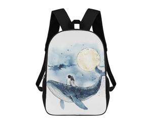 sinyumoney 3D Printed Couple on Whale Under Moon Children Backpacks Kids Cute School Backpack Outdoor Casual Daypack for Boys Middle School Students 17inch