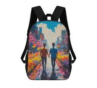 sinyumoney 3D Printed Couple Walking in City Children Backpacks Kids Cute School Backpack Outdoor Casual Daypack for Boys Middle School Students 17inch