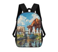 sinyumoney 3D Printed Cows Drinking Water School Backpack for Kids Children's 17inch Backpacks Boy Girl Book Bags Kids School Bag