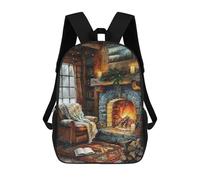 sinyumoney 3D Printed Cozy Cabin Interior with Fireplace School Book Bags Fashion Kids Large Capacity Backpack Children School Bag Travel Rucksacks 17inch