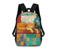 sinyumoney 3D Printed Cozy Cat on Colorful Tiles Children's 17inch School Backpack for Kids High Capacity Travel Rucksacks Fashion Book Bags Kids School Bag