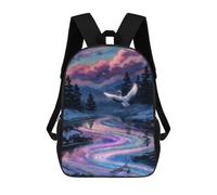 sinyumoney 3D Printed Crane over A Rainbow River School Bags Kids 17inch Backpacks Casual Fashion School Bag Backpacks Book Bags for Boys Elementary And Middle School Students