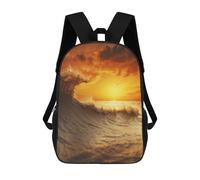 sinyumoney 3D Printed Crashing Wave at Sunset Children's 17inch School Backpack for Kids High Capacity Travel Rucksacks Fashion Book Bags Kids School Bag