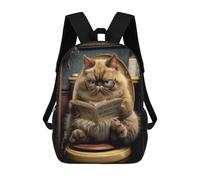 sinyumoney 3D Printed Curious Cat Reading Book Children School Backpack Fashion Rucksack Casual Travel 17inch Backpacks Large Capacity Daypack for Boys Girls