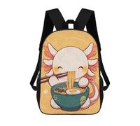 sinyumoney 3D Printed Cute Axolotl Eating Ramen Children Backpacks Kids Cute School Backpack Outdoor Casual Daypack for Boys Middle School Students 17inch
