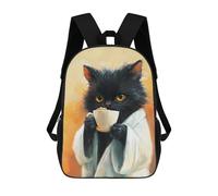sinyumoney 3D Printed Cute Cat Drinking Tea School Backpack With Big Pockets for Kids, Children's Backpacks Book Bags Kids School Bag 17inch