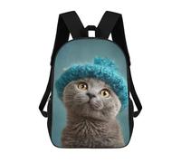sinyumoney 3D Printed Cute Cat in Blue Hat School Backpack Book 17inch Bags Fashion Backpacks Large Capacity Backpack Children Travel Rucksacks