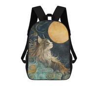 sinyumoney 3D Printed Cute Cat Look at The Moon School Bag Boys Girls Children's School Backpack Casual Fashion Backpack for in School Or Travel 17inch
