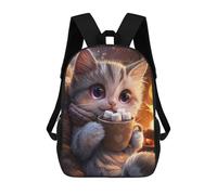 sinyumoney 3D Printed Cute Cat with Hot Chocolate Children Backpacks Kids Cute School Backpack Outdoor Casual Daypack for Boys Middle School Students 17inch