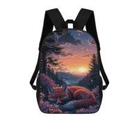 sinyumoney 3D Printed Cute Fox Sleeping Sakura Children School Backpack Fashion Rucksack Casual Travel 17inch Backpacks Large Capacity Daypack for Boys Girls