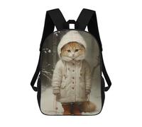 sinyumoney 3D Printed Cute Ginger Kitten in Snow Children Backpacks Kids Cute School Backpack Outdoor Casual Daypack for Boys Middle School Students 17inch