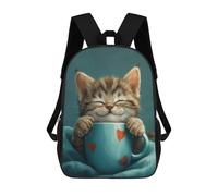 sinyumoney 3D Printed Cute Grey Tabby Cat Coffee Children Backpacks Kids Cute School Backpack Outdoor Casual Daypack for Boys Middle School Students 17inch