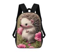 sinyumoney 3D Printed Cute Hedgehog with Pink Roses School Backpack With Big Pockets for Kids Children's Backpacks Boy Girl Book Bags Kids School Bag 17inch