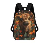 sinyumoney 3D Printed Cute Highland Cow in Flowers-1 School Backpack for Kids Children's 17inch Backpacks Boy Girl Book Bags Kids School Bag