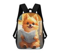 sinyumoney 3D Printed Cute Pomeranian Dog Reading Newspaper Toilet Funny School Backpack for Kids Children's 17inch Backpacks Boy Girl Book Bags Kids School Bag
