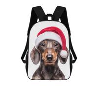 sinyumoney 3D Printed Dachshund Dog with Santa Hat School Bags Kids Backpacks Casual Fashion Backpacks Book Bags for Boys Elementary And Middle School Students 17inch