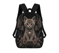 sinyumoney 3D Printed Dark Gothic Kitten with Wings Children School Backpack Fashion Rucksack Casual Travel 17inch Backpacks Large Capacity Daypack for Boys Girls