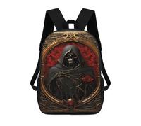 sinyumoney 3D Printed Dark Reaper with Red Rose School Bag Boys Girls Children's 17inch Backpack School Backpack Casual Fashion Backpack for in School Or Travel