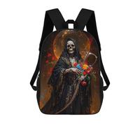 sinyumoney 3D Printed Death, Santa Muerte with Roses School Backpack With Big Pockets for Kids Children's Backpacks Boy Girl Book Bags Kids School Bag 17inch