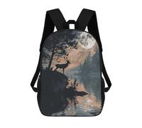 sinyumoney 3D Printed Deer Silhouette by Moonlit Children Backpacks Kids Cute School Backpack Outdoor Casual Daypack for Boys Middle School Students 17inch