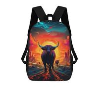sinyumoney 3D Printed Desert Bulls at Sunset Children's School Backpack for Kids High Capacity Travel Rucksacks Fashion Book Bags Kids School Bag Back Pack 17inch