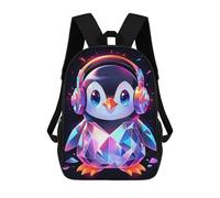 sinyumoney 3D Printed Diamond Penguin Headphones School Backpack for Kids Children's 17inch Backpacks Boy Girl Book Bags Kids School Bag