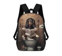 sinyumoney 3D Printed Dog Reading Newspaper on Toilet Children's School Backpack for Kids High Capacity Travel Rucksacks Fashion Book Bags Kids School Bag Back Pack 17inch