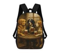 sinyumoney 3D Printed Dogs Drinking Beer at A Pub School Bags Kids Backpacks Casual Fashion Backpacks Book Bags for Boys Elementary And Middle School Students 17inch