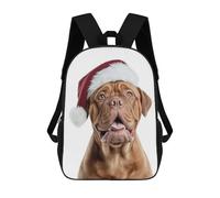 sinyumoney 3D Printed Dogues De Bordeaux Dog in Santa Hat Children's 17inch School Backpack for Kids High Capacity Travel Rucksacks Fashion Book Bags Kids School Bag