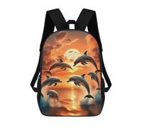 sinyumoney 3D Printed Dolphins at Sunset School Backpack With Big Pockets for Kids Children's Backpacks Boy Girl Book Bags Kids School Bag 17inch