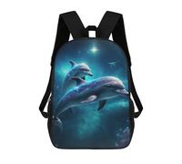 sinyumoney 3D Printed Dolphins in Cosmic Waters School Bags Kids Backpacks Casual Fashion Backpacks Book Bags for Boys Elementary And Middle School Students 17inch