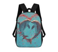 sinyumoney 3D Printed Dolphins in Love Heart Shape School Backpack Book 17inch Bags Fashion Backpacks Large Capacity Backpack Children Travel Rucksacks