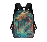sinyumoney 3D Printed Dragon Gate Festival Celebration Children's 17inch School Backpack for Kids High Capacity Travel Rucksacks Fashion Book Bags Kids School Bag