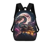 sinyumoney 3D Printed Dragon Moon Pagoda Fantasy Children's School Backpack for Kids High Capacity Travel Rucksacks Fashion Book Bags Kids School Bag Back Pack 17inch