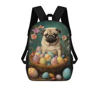 sinyumoney 3D Printed Easter Pug with Eggs Children's 17inch School Backpack for Kids High Capacity Travel Rucksacks Fashion Book Bags Kids School Bag