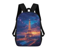 sinyumoney 3D Printed Eiffel Tower Night Lights School Bag Boys Girls Children's 17inch Backpack School Backpack Casual Fashion Backpack for in School Or Travel
