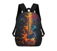 sinyumoney 3D Printed Electric Guitar Fire Art School Bag Boys Girls Children's 17inch Backpack School Backpack Casual Fashion Backpack for in School Or Travel