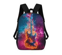 sinyumoney 3D Printed Electric Guitar with Fire Effect School Bags Kids 17inch Backpacks Casual Fashion School Bag Backpacks Book Bags for Boys Elementary And Middle School Students