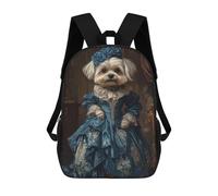 sinyumoney 3D Printed Elegant Maltese Dog in Blue Victorian Gown Renaissance Maltese Children Backpacks Kids Cute School Backpack Outdoor Casual Daypack for Boys Middle School Students 17inch