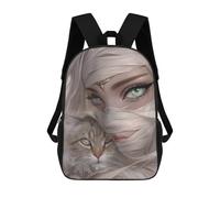 sinyumoney 3D Printed Elegant Woman with Cat School Backpack for Kids Children's 17inch Backpacks Boy Girl Book Bags Kids School Bag