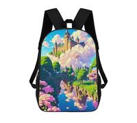 sinyumoney 3D Printed Enchanted Castle in Blossom Land School Backpack With Big Pockets for Kids Children's Backpacks Boy Girl Book Bags Kids School Bag 17inch