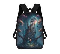 sinyumoney 3D Printed Enchanted Castle Under Moonlight School Backpack With Big Pockets for Kids, Children's Backpacks Book Bags Kids School Bag 17inch