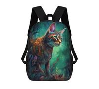 sinyumoney 3D Printed Enchanted Forest Cat -6 School Backpack With Big Pockets for Kids Children's Backpacks Boy Girl Book Bags Kids School Bag 17inch