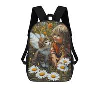 sinyumoney 3D Printed Enchanted Garden with Fairy Kitten Children's School Backpack for Kids High Capacity Travel Rucksacks Fashion Book Bags Kids School Bag Back Pack 17inch