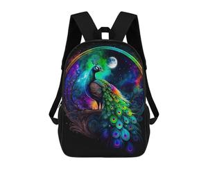 sinyumoney 3D Printed Enchanted Peacock Moonlit Night School Backpack With Big Pockets for Kids, Children's Backpacks Book Bags Kids School Bag 17inch