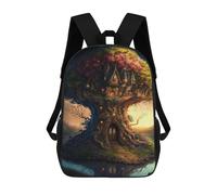 sinyumoney 3D Printed Enchanted Tree House School Backpack With Big Pockets for Kids, Children's Backpacks Book Bags Kids School Bag 17inch